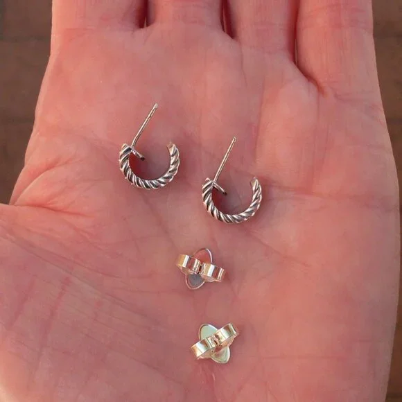 Just Retired David Yurman Diamond Hoop Earrings - 18K/925 - DY Backs